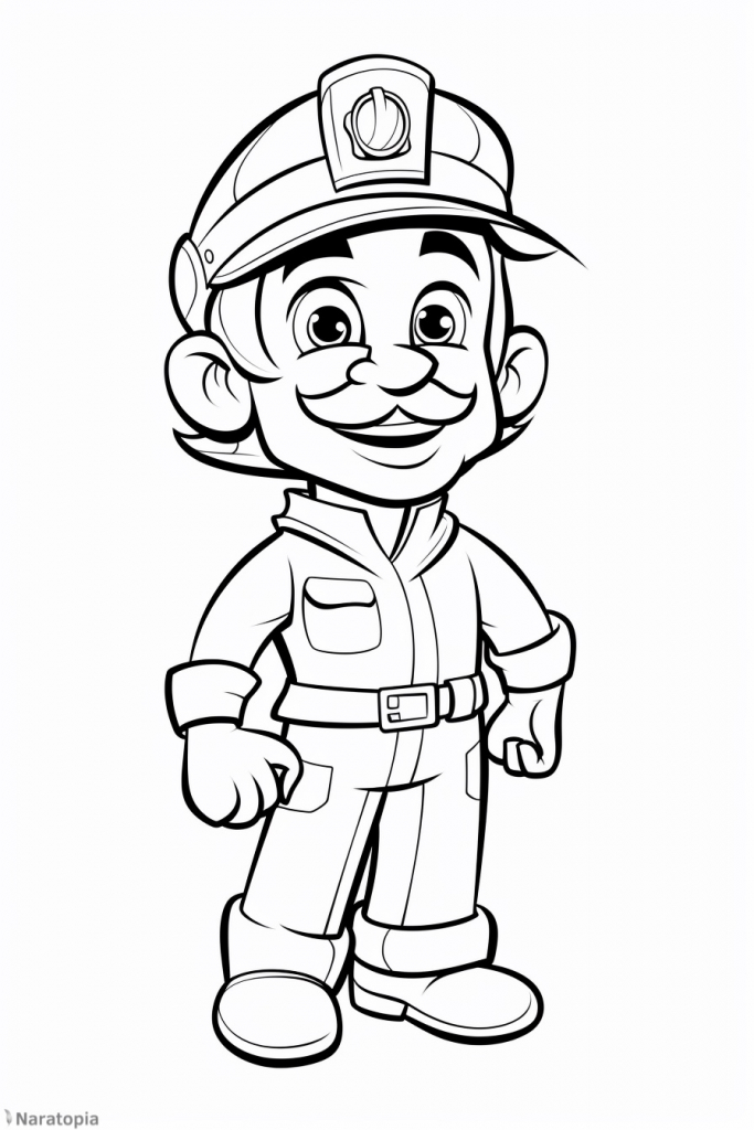 Coloring page of an older firefighter.