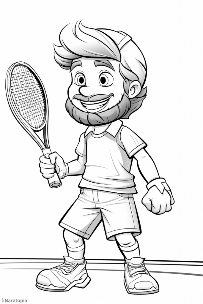 Coloring page of an older tennis player.