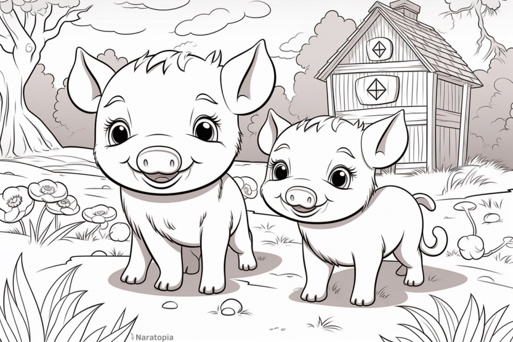 Coloring page of cute piglets.