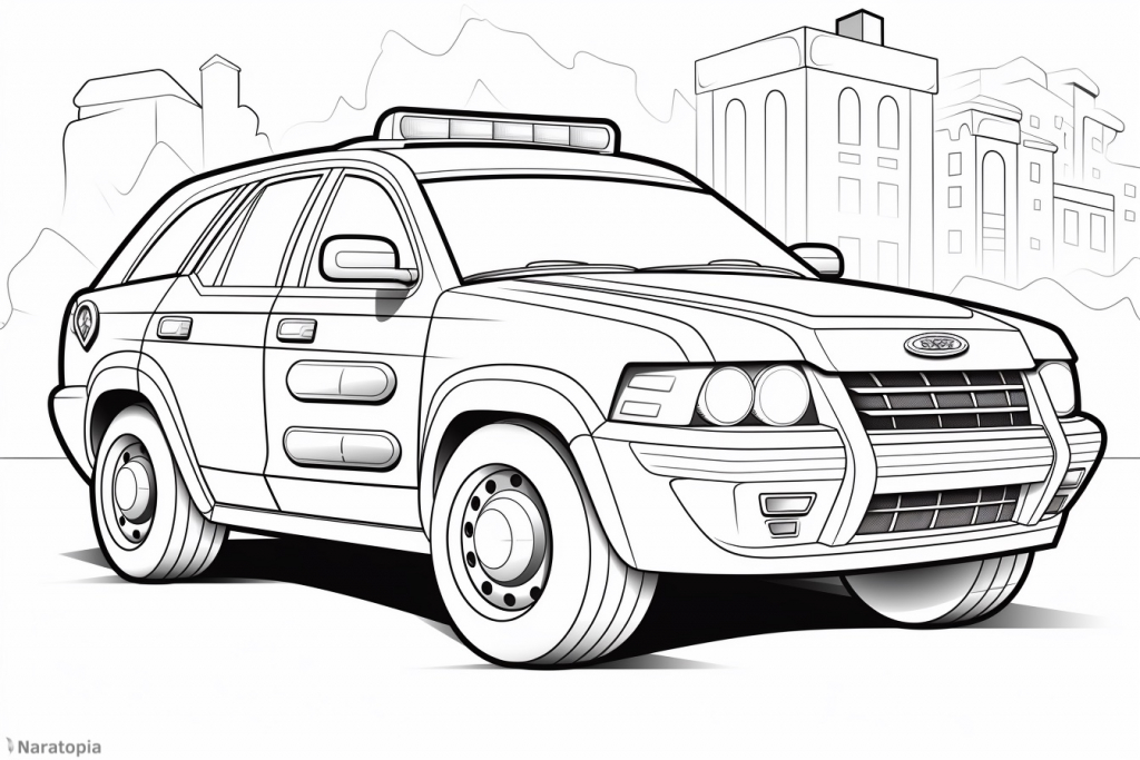 Coloring page of a police car.
