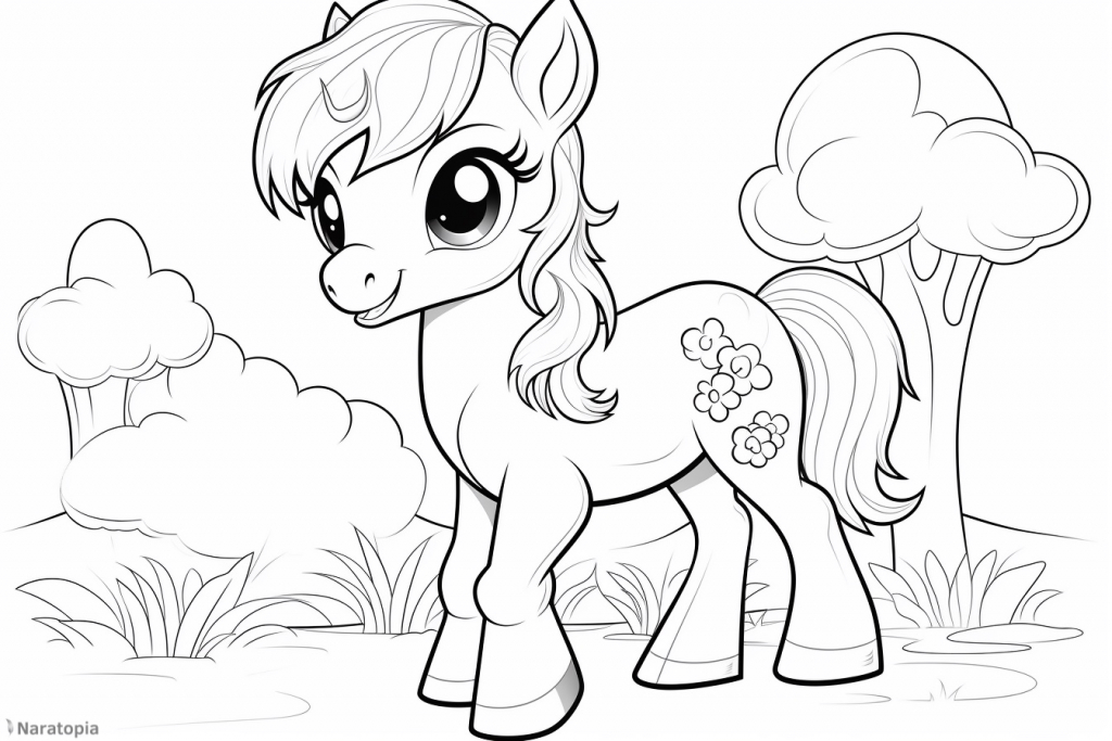 Coloring page of a cute pony.