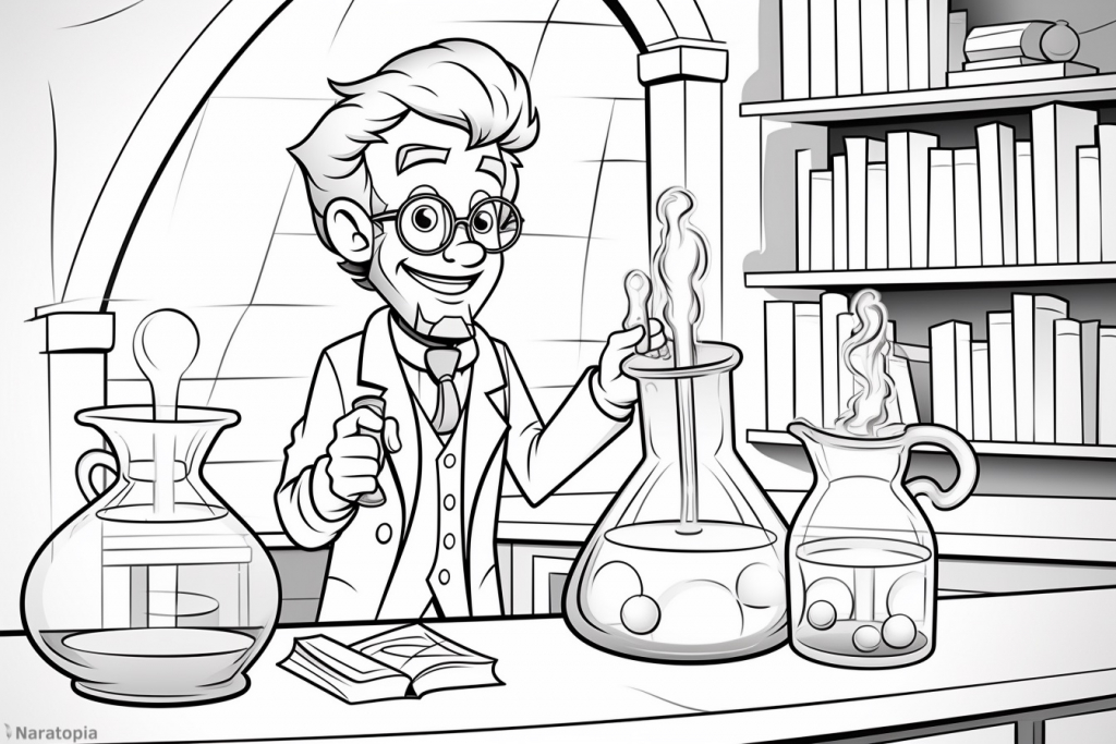 Coloring page of a male scientist.