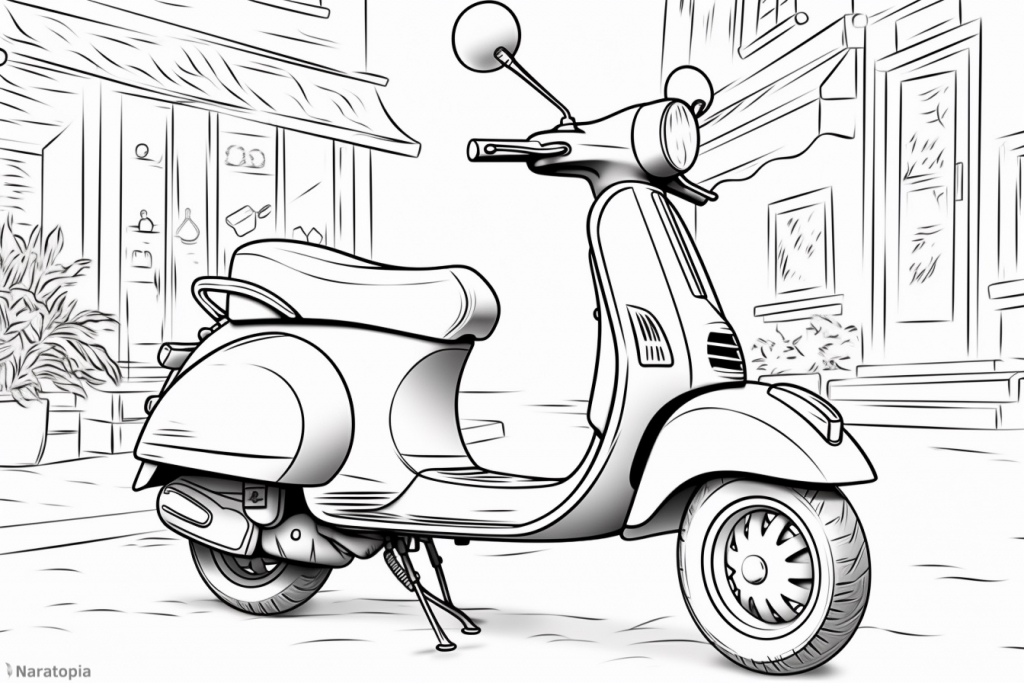 Coloring page of a scooter.