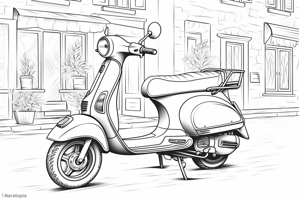 Coloring page of a scooter.