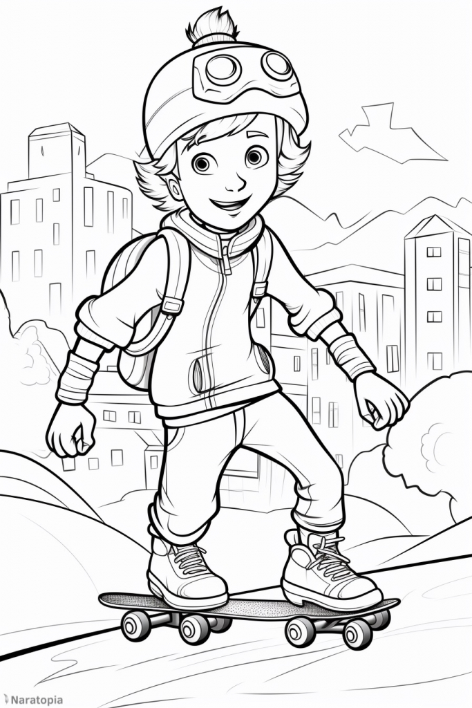 Coloring page of a skater.