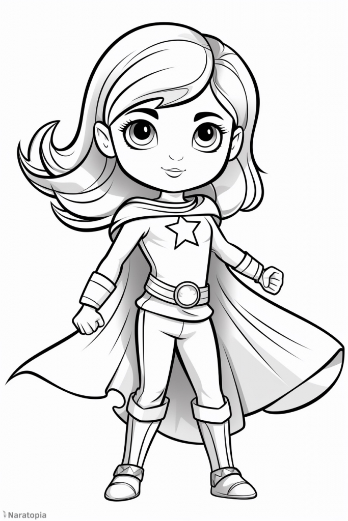 Coloring page of a superhero girl.