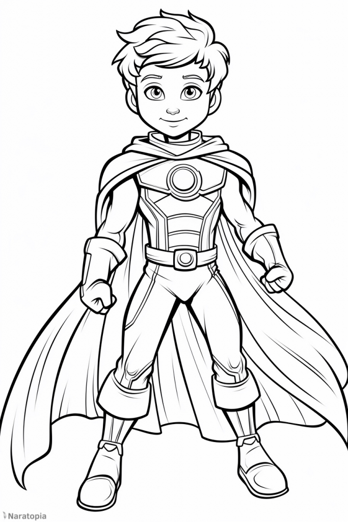 Coloring page of a superhero boy.