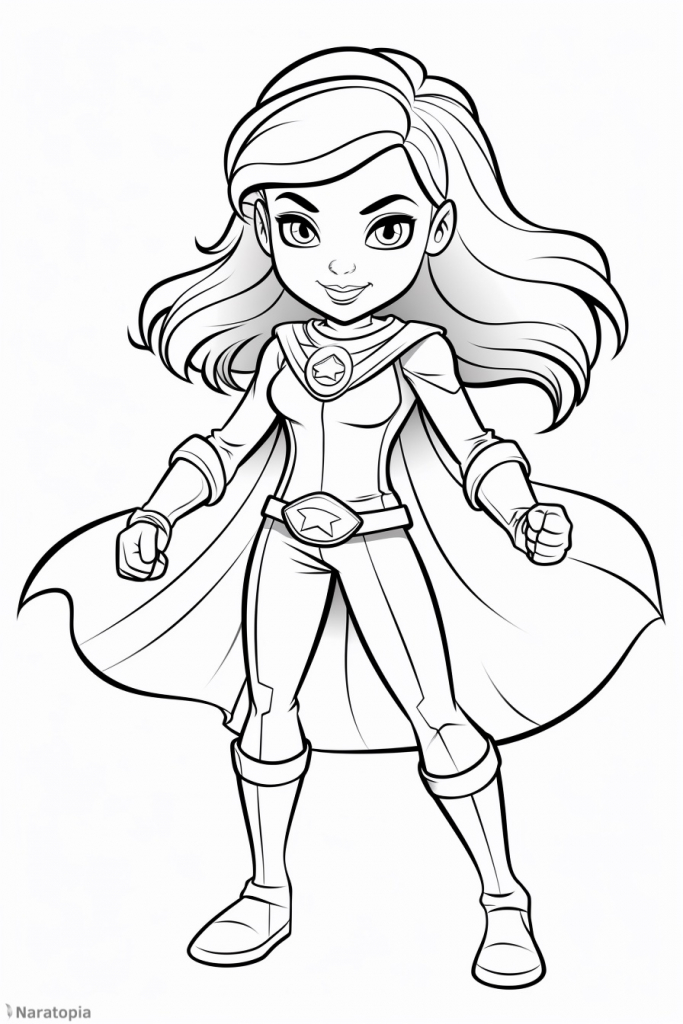 Coloring page of a superhero girl.