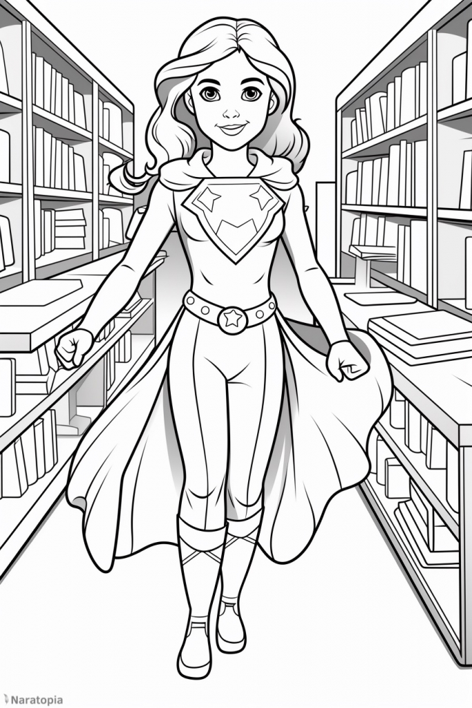 Coloring page of a superhero girl.