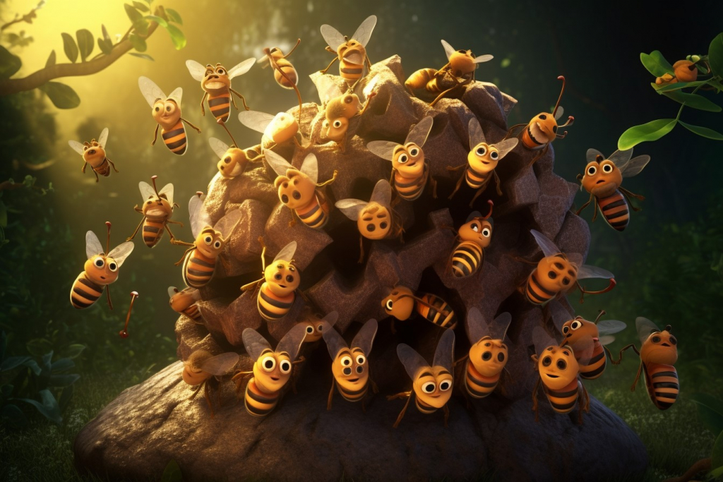 Cartoon swarm-of-bees.