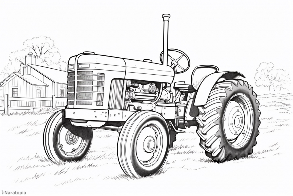 Coloring page of a farm tractor.