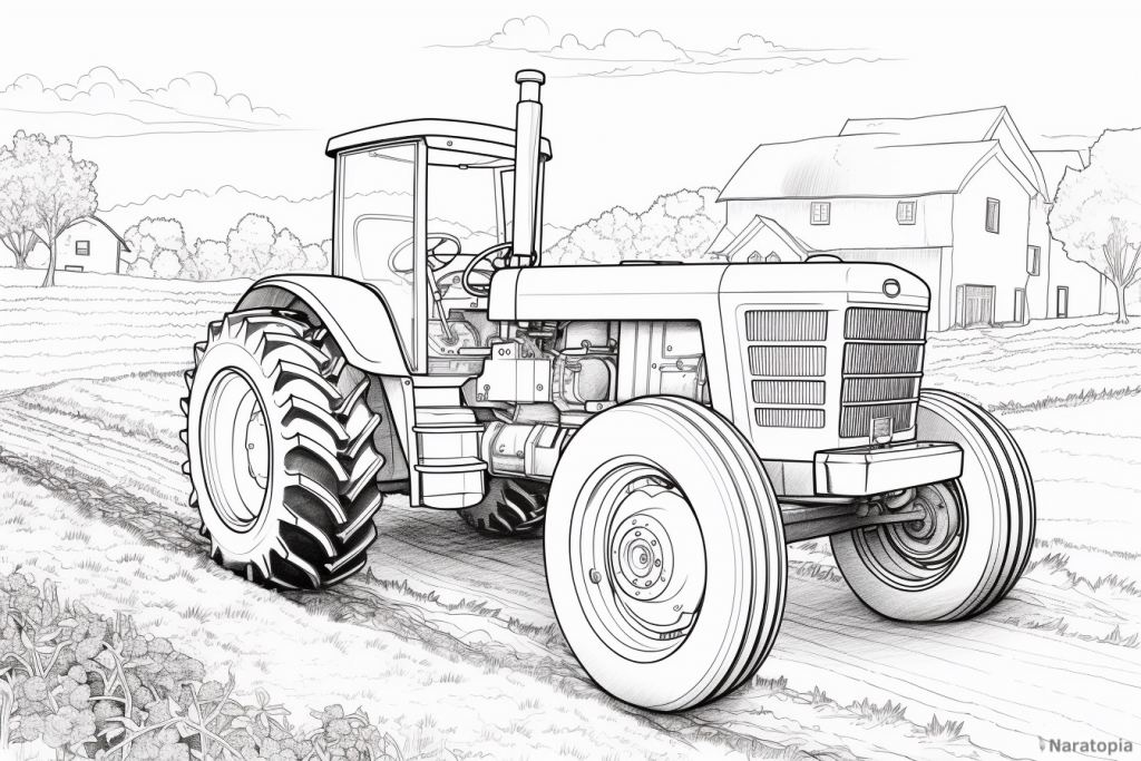 Coloring page of a farm tractor.