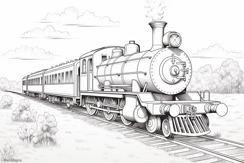 Coloring page of an old train.