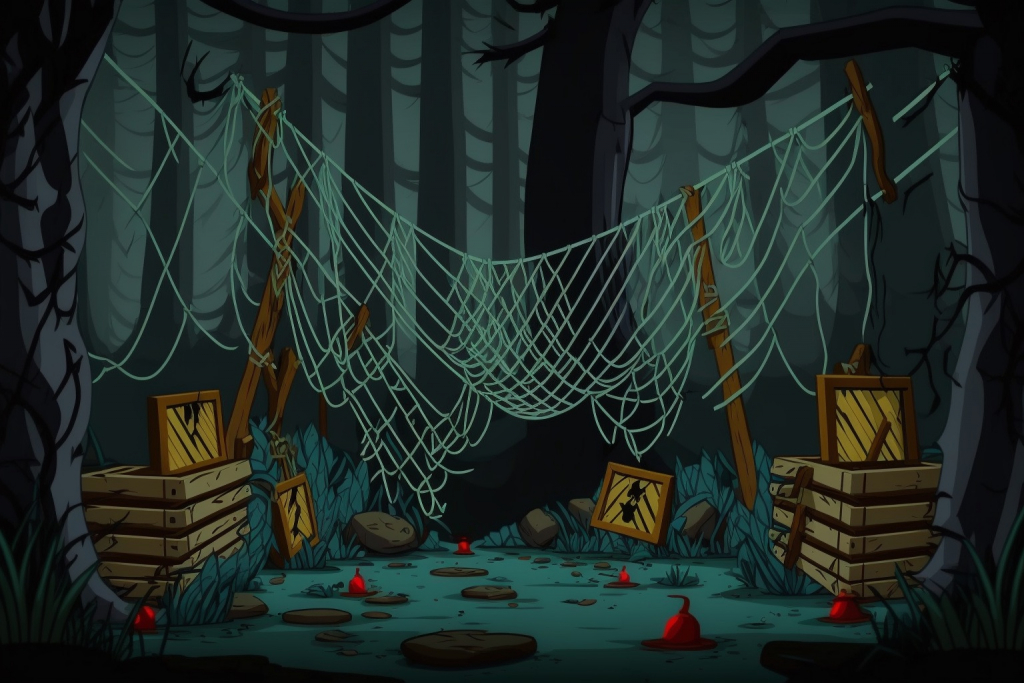 Nets and other traps in a dark forest.