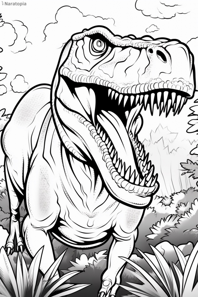 Coloring page of a T-rex.