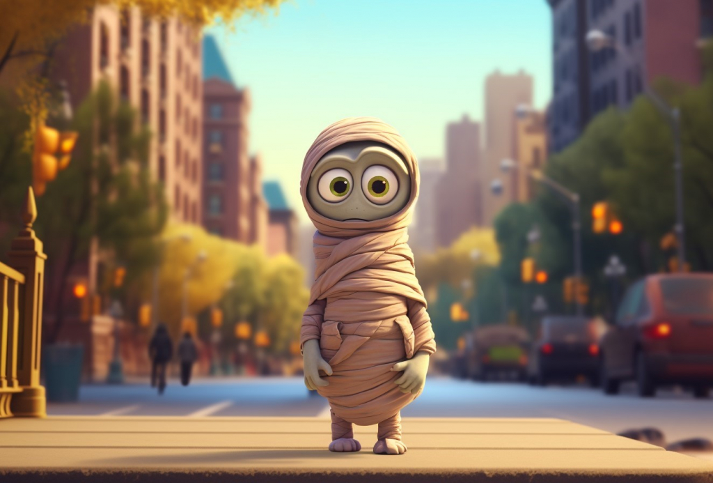 Cute small mummy strolling through the streets of New York.