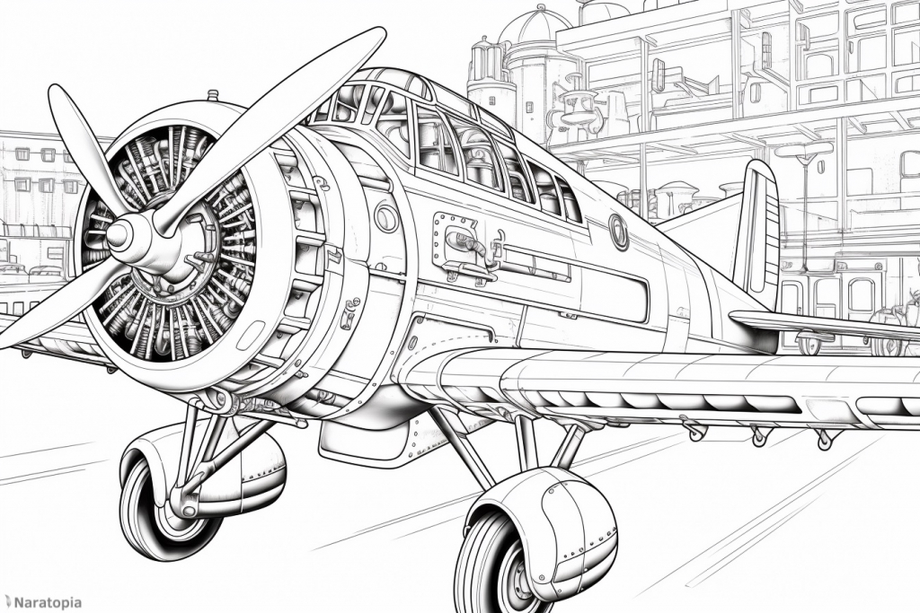 Coloring page of a vintage plane.