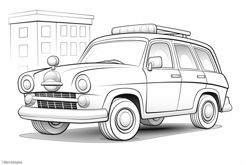 Coloring page of a vintage police car.