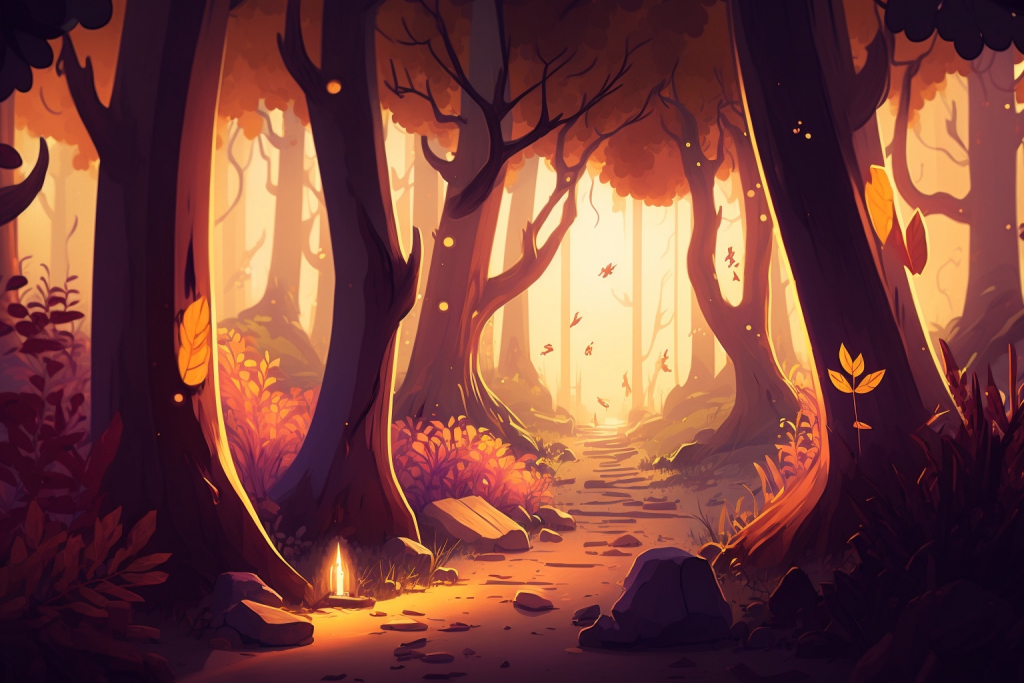 Warm glow in a beautiful forest.