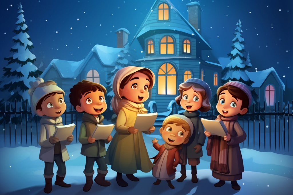 Children of different religion caroling together.