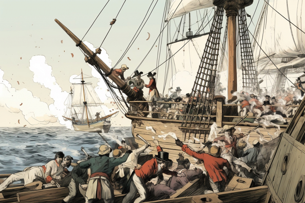Battle with Redcoats during the Boston Tea Party in 1773.