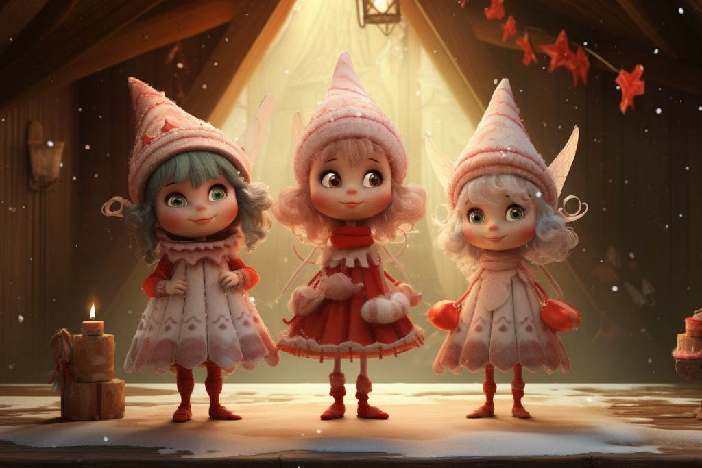 Three cute Christmas fairies.