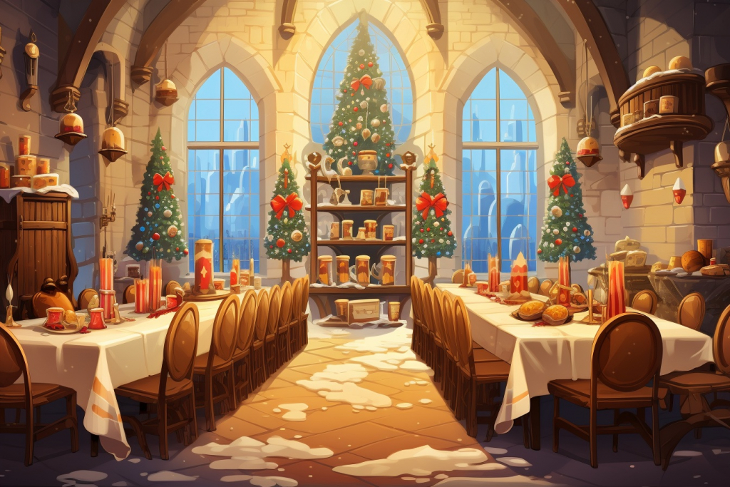 Christmas feast prepared in the castle.