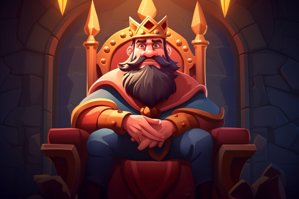 Shocked king Aldrich sitting on his throne.