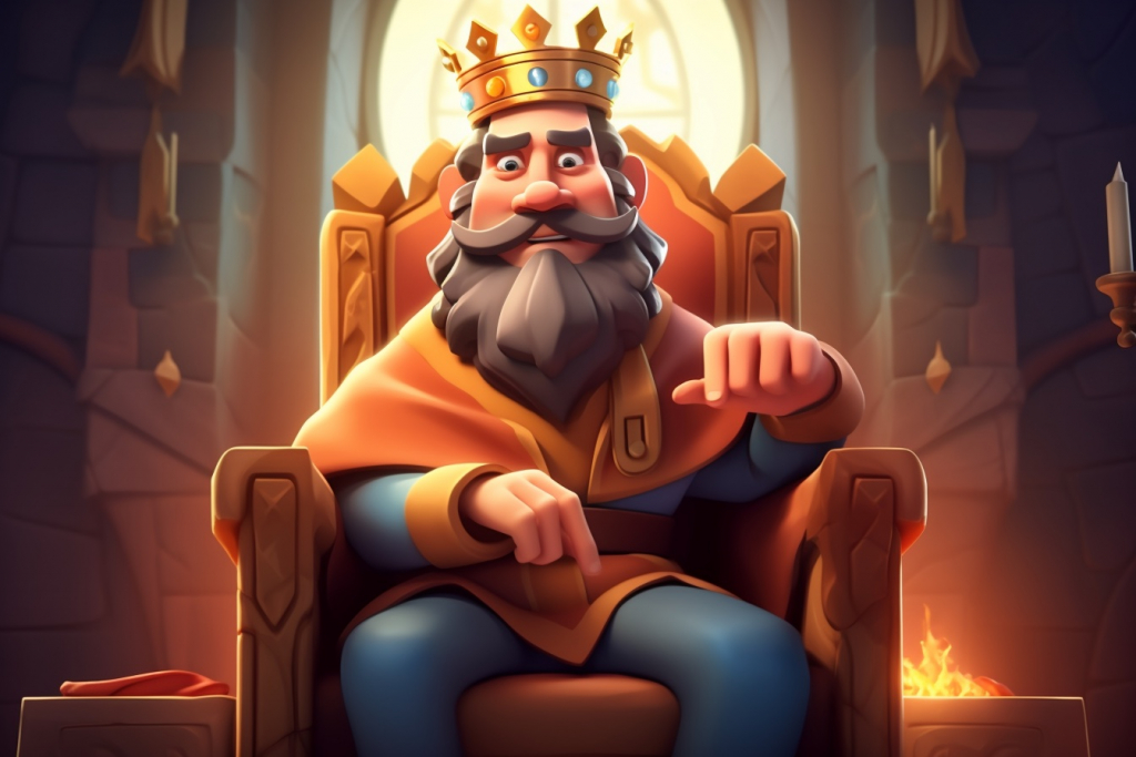 Surprised king Aldrich sitting on his throne.