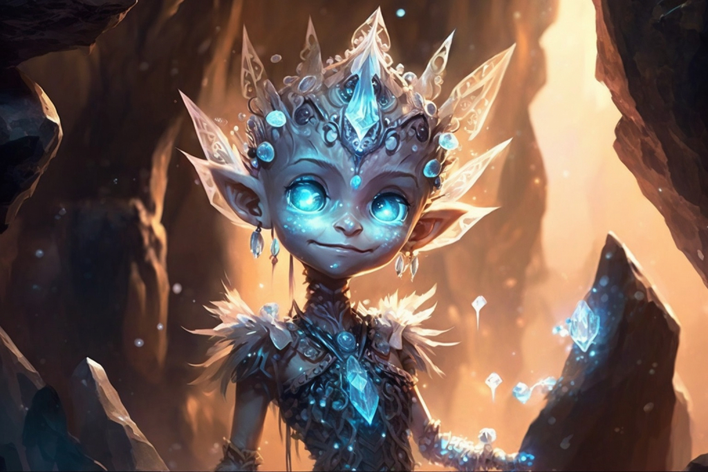 Beautiful creature elemental Silvy dressed in sparkles and crystals.