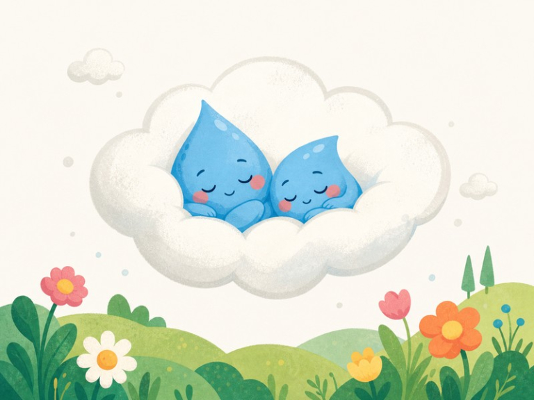 Plink Goes to the Sea: Plink and Plop sleep inside a soft cloud before their journey begins.