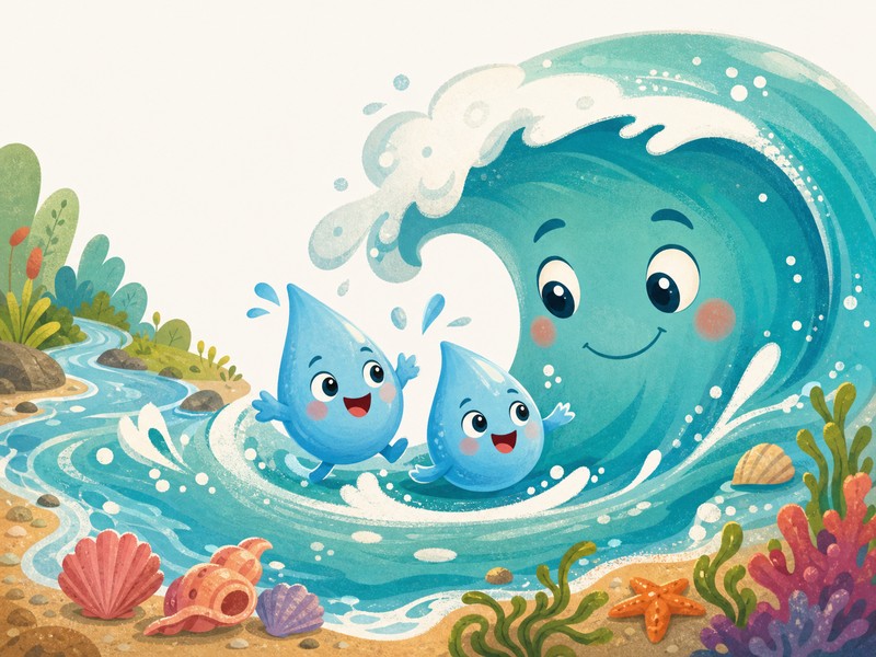 Plink Goes to the Sea: The sea warmly welcomes Plink and Plop at the end of their journey.