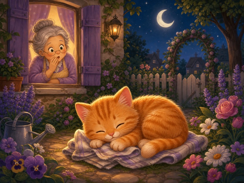 Auntie Marguerite's Garden (and one very naughty tail): The orange cat curls up happily on the vinegar rag like a soft pillow.