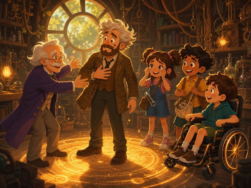 Wheels of Wonder: Albert returns as a kind white-haired inventor while Tobias and the children react with joyful relief.