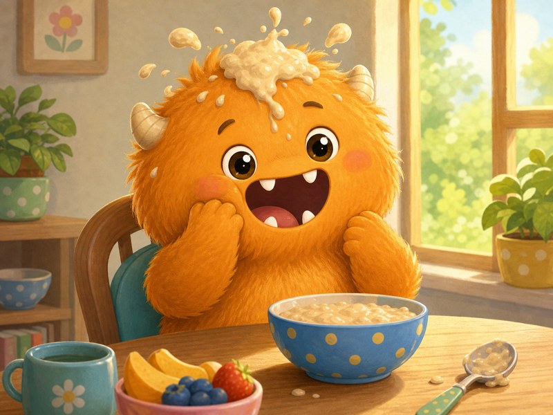 Yawnkin and the Great Big Yawn: Yawnkin yawns at breakfast and porridge splats gently on his head.