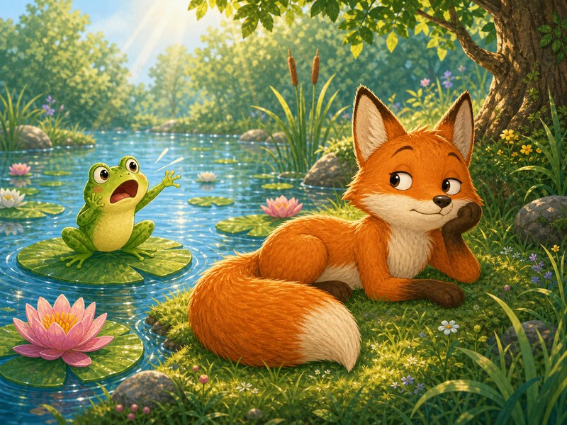 Tilly, la rana imitadora: Finley, el zorro, finge que el estanque está vacío mientras Tilly intenta hacerse notar.