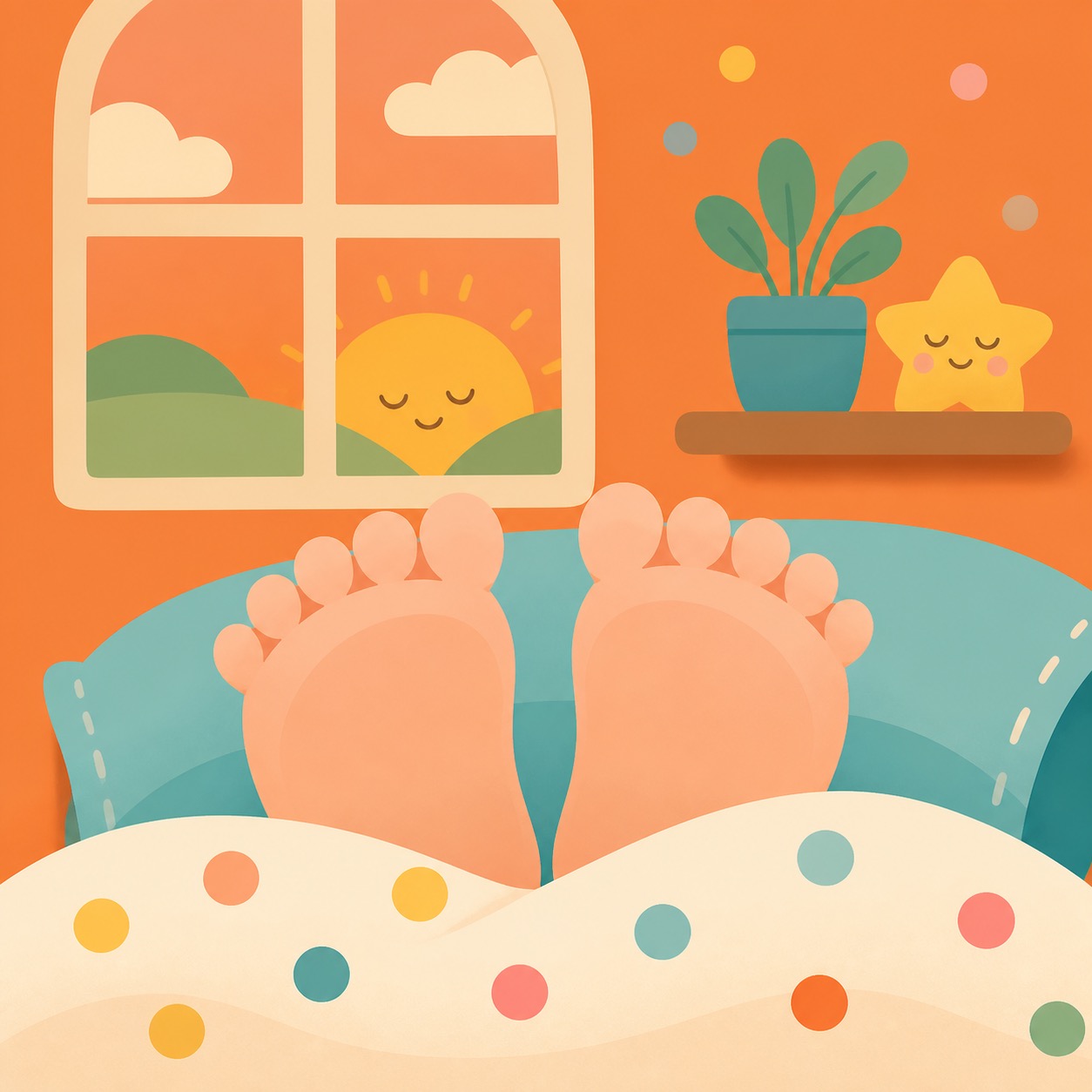 Ten Little Toes: Ten tiny baby toes peek from a soft blanket in a warm nursery at sunset.