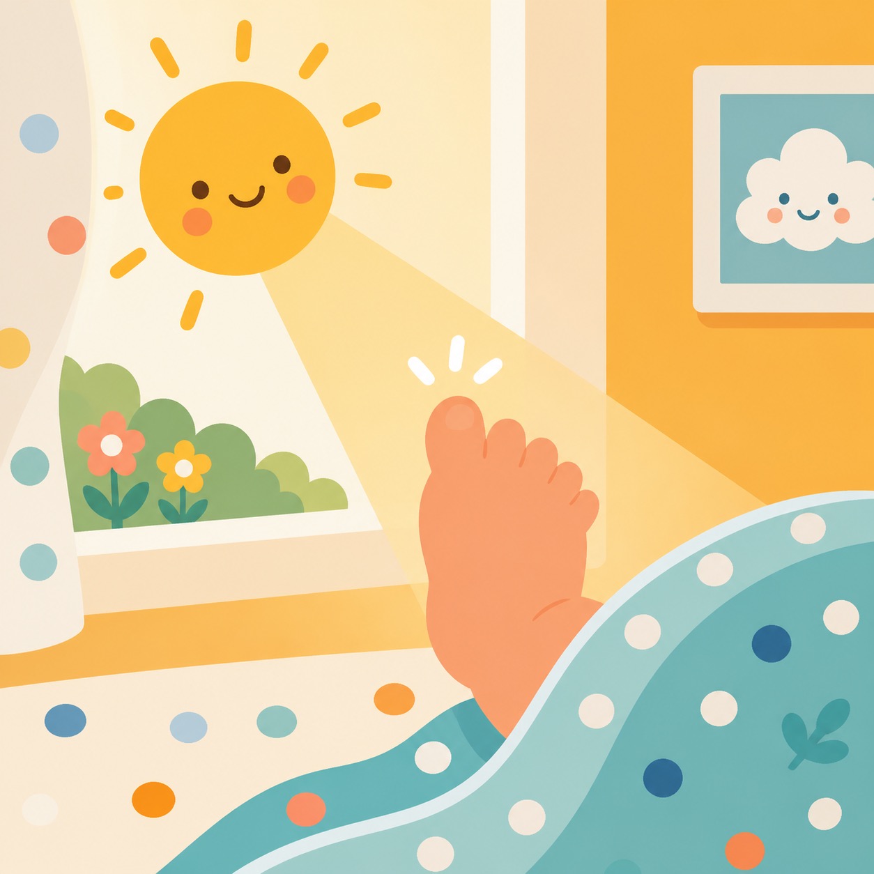 Ten Little Toes: One tiny toe reaches toward a warm sunbeam by the nursery window.