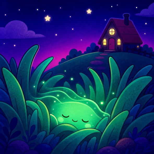 Green color slips low into rounded grass blades as evening grows sleepy.