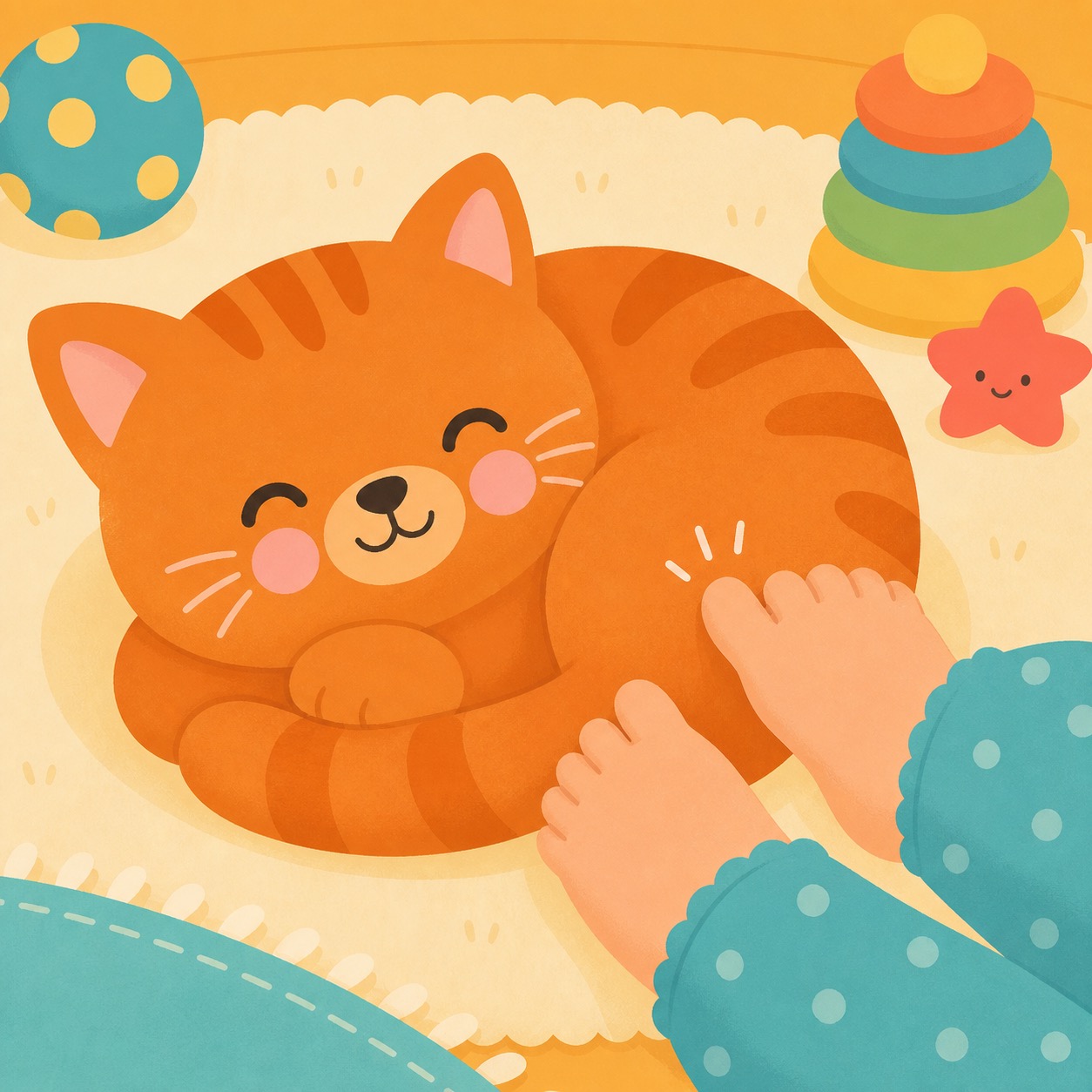Ten Little Toes: Tiny baby toes gently touch a soft happy kitty.
