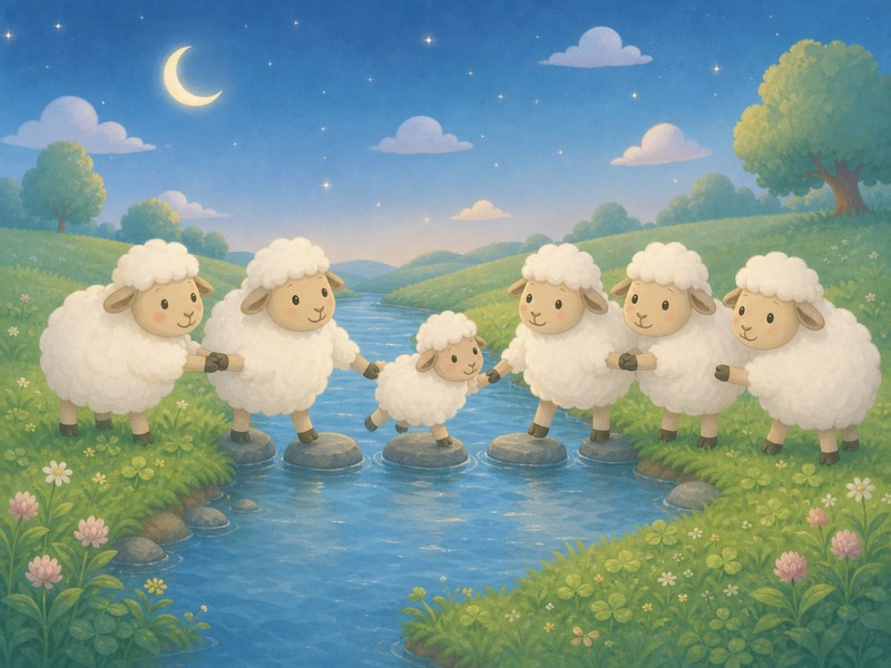 Little Luma crossing a soft sheep hoof bridge over the moonlit river