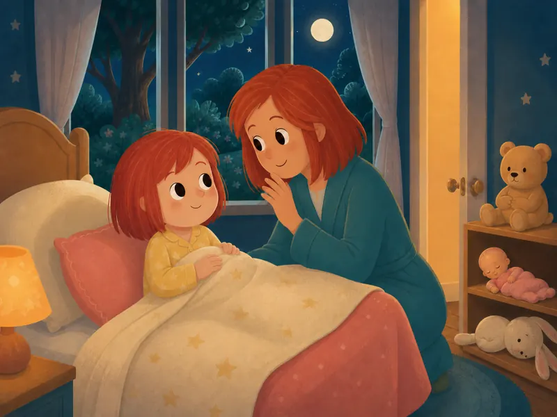 Mommy sits beside Lily and whispers about the quiet world outside at night.