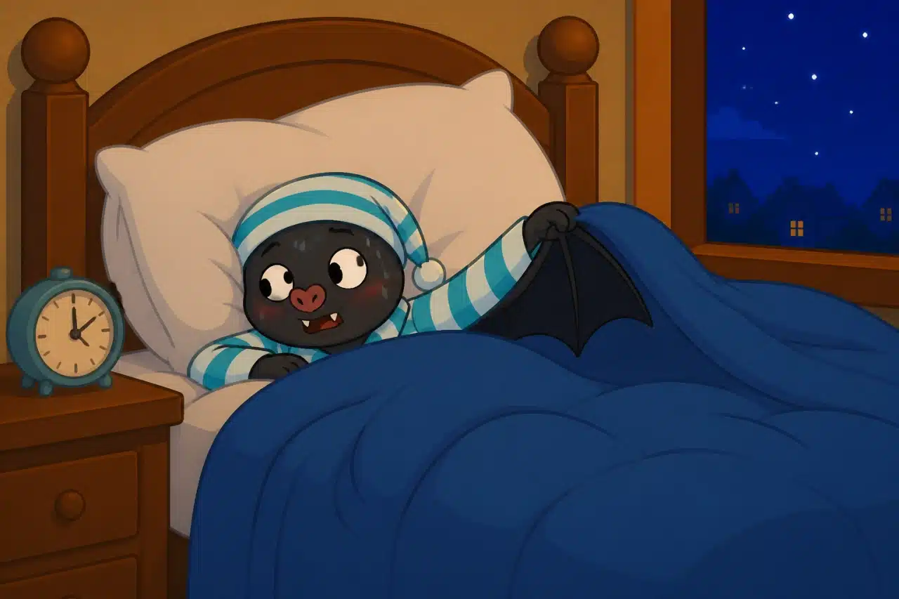 Batty lies wide awake and much too warm beneath Ben's thick blue comforter.