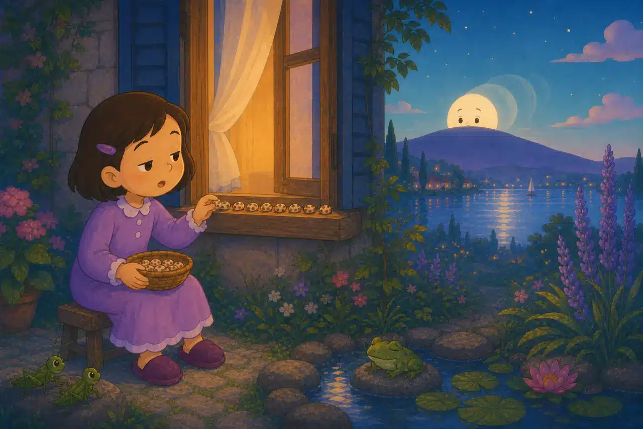 Una Luna pálida y soñolienta asoma sobre la colina y se vuelve más redonda mientras Mary sigue contando frijoles.