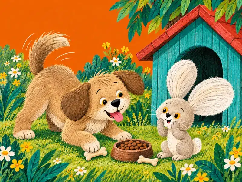 Dog shows Zajo a bowl of crunchy kibble and two favorite bones beside the kennel.