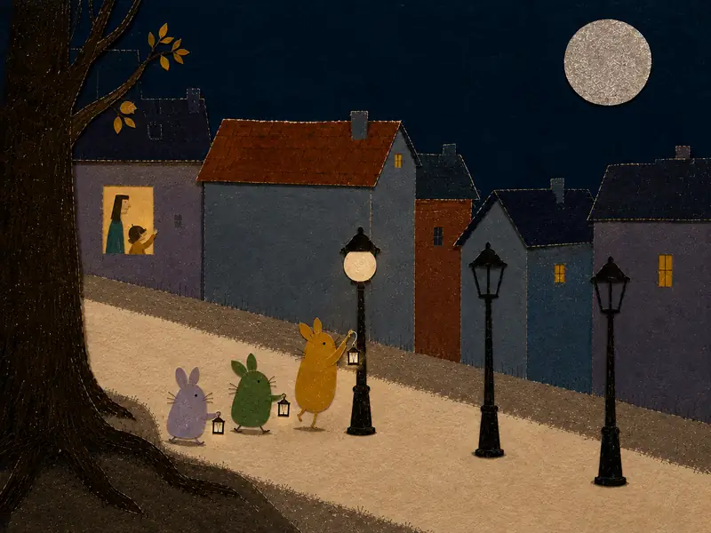 The first Little Lampling stretches up and lights the first streetlamp.