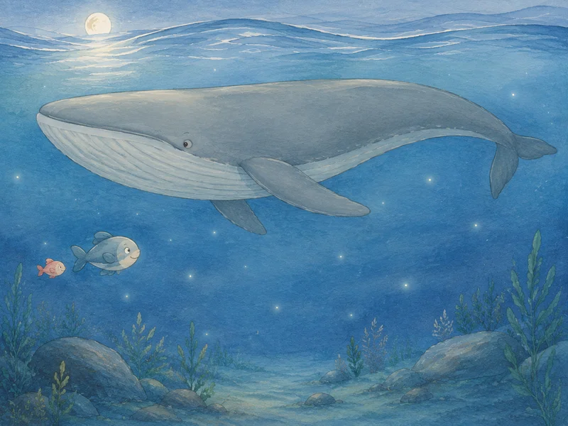 Pearl and Daddy watch a huge resting whale.