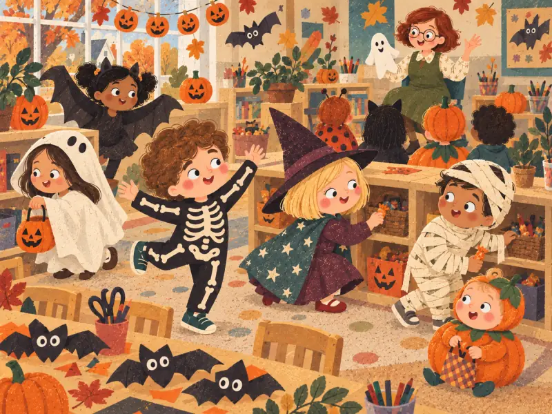 Brian, Mia and their friends enjoying a costumed Halloween party at preschool