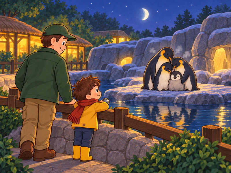 The penguins huddle in a warm circle around the smallest chick.