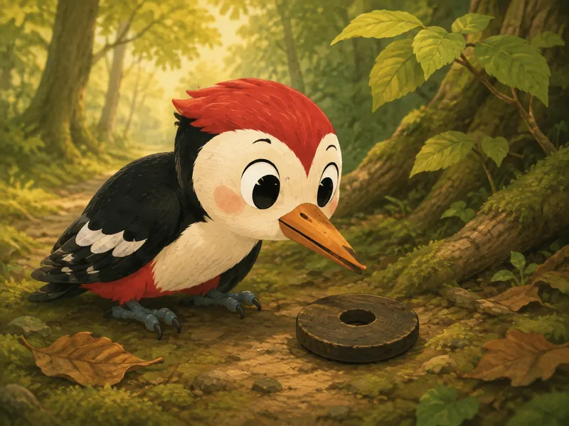 Danny discovers a sturdy old wooden button on the forest path.